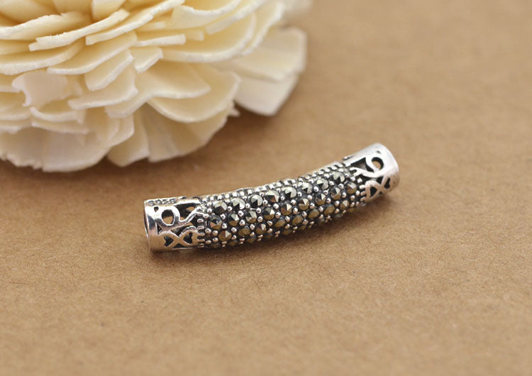 Sterling Silver Rhinestone Bent Floral Pipe Bead Spacer S925 Finding