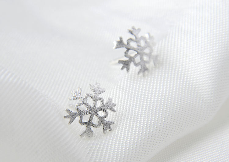 Sterling Silver Matte Snowflake Square Cuboid Mustache Arc Stud Earrings S925 Finding