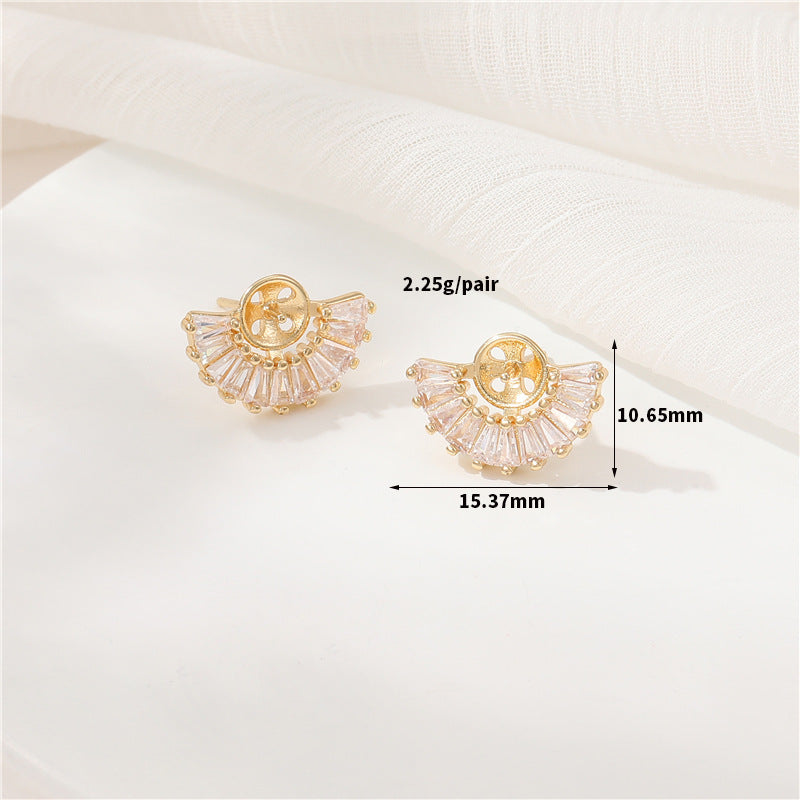 4 boucles d'oreilles à tige en forme de tigre floral, feuille de Ginkgo, ornées de strass 14K GF, boucles d'oreilles à moitié percées, perle vierge