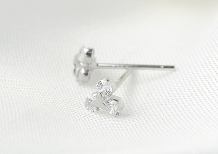 Sterling Silver Rhinestone Embellished Triangle Cherry Floral Waterdrop Wave Crown Stud Earrings S925 Finding