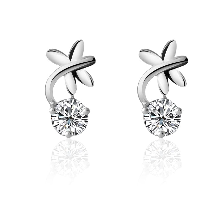 Sterling Silver Rhinestone Embellished Triangle Cherry Floral Waterdrop Wave Crown Stud Earrings S925 Finding