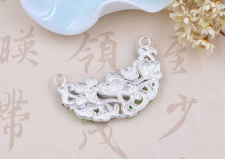 Sterling Silber Emaille Epoxy Double Loop Lotus Floral Neumond Stück Charm Verbinder S925 Befund