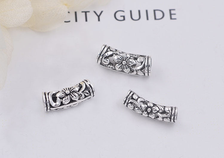 Sterling Silver Bent Floral Pipe Bead Spacer S925 Finding