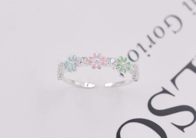 Sterlingsilber-Emaille-Epoxidharz-offener Kreis-Herz-Blumen-Hasenohr-Katze-U-Ring S925-Befund