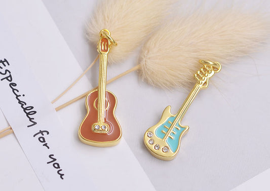 Sterling Silber Emaille Epoxy Gitarre Charm Anhänger S925 Fundstück