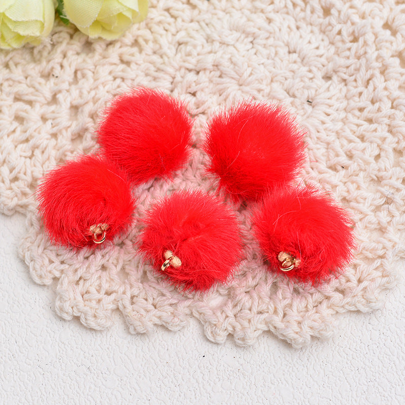 100 Fluffy Mink Fur Ball Charms Pom Pom Earring Drop with Loop Handbag Multicolor for Customize Puff Ball Keychains 15mm