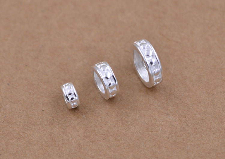 Sterling Silver Dotted Flat Cylinder Bead S925 Finding