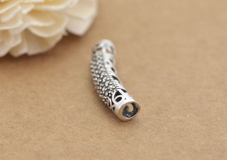 Sterling Silver Rhinestone Bent Floral Pipe Bead Spacer S925 Finding