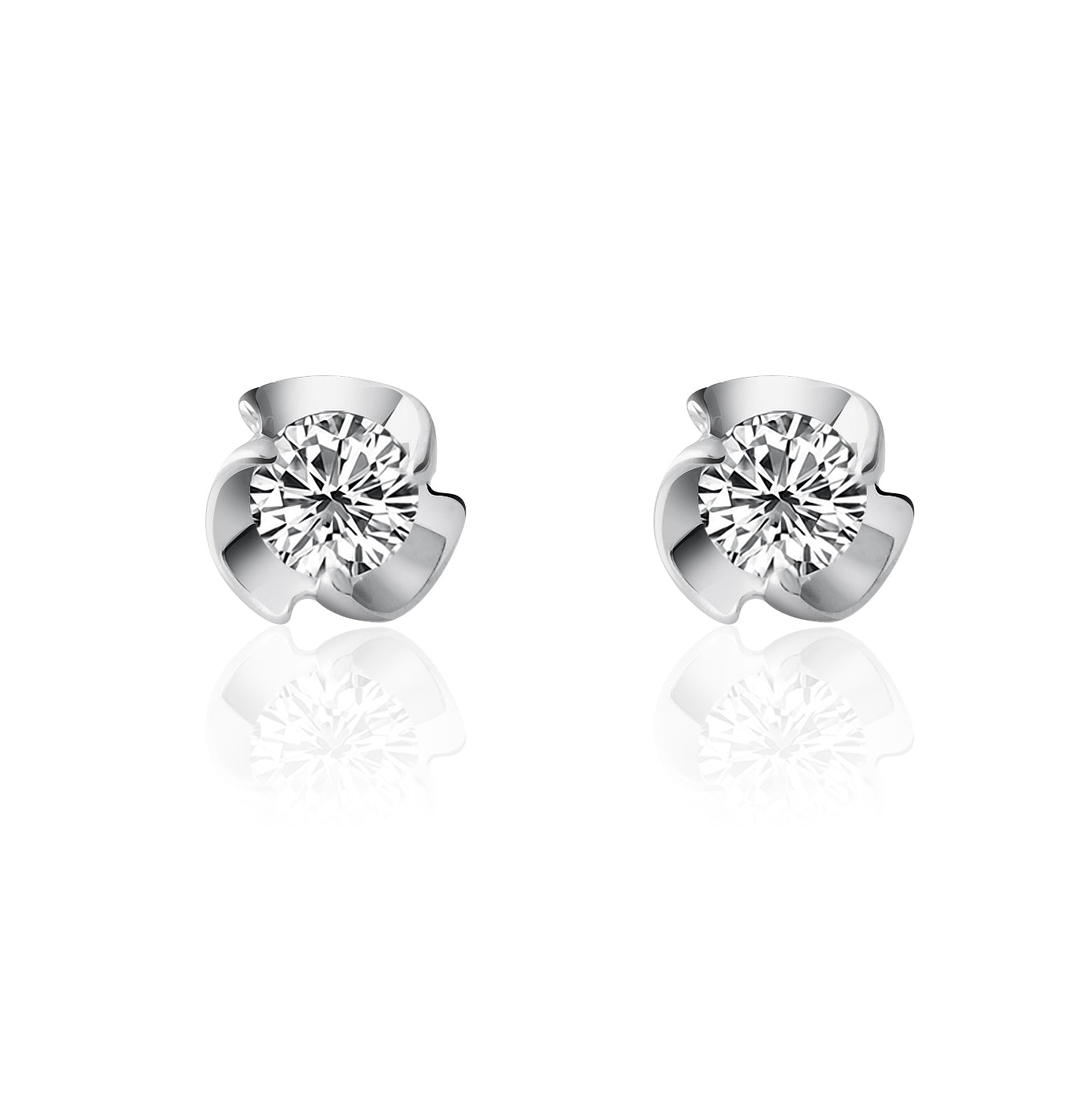 Sterling Silver Rhinestone Embellished Triangle Cherry Floral Waterdrop Wave Crown Stud Earrings S925 Finding