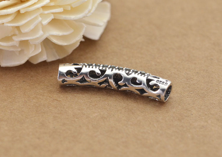 Sterling Silver Rhinestone Bent Floral Pipe Bead Spacer S925 Finding