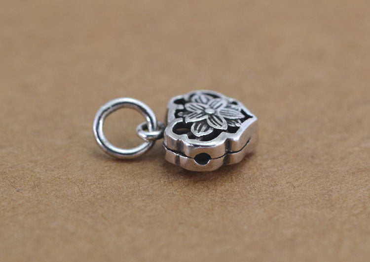 Sterling Silver Tiny Drum Bead Floral Heart Bead Charm Pendant S925 Finding