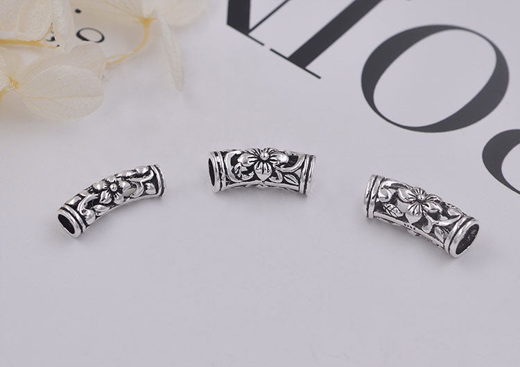 Sterling Silver Bent Floral Pipe Bead Spacer S925 Finding