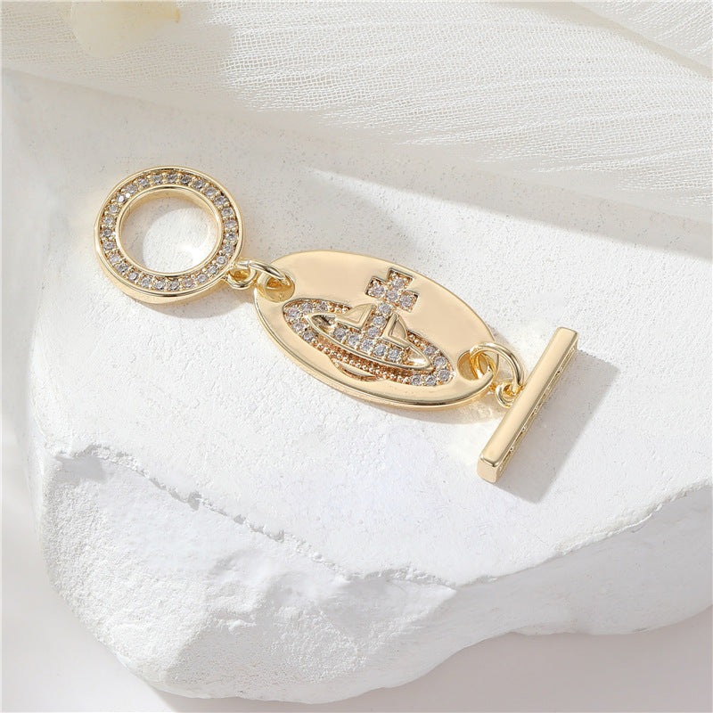 2 Saturn Crown Kabelkette Floral Wheel Lock OT Verschluss 14K GF Harz Perle Strass verziert Verschlüsse Verbinder