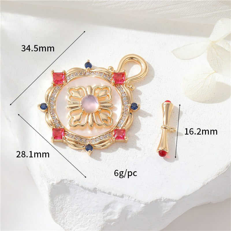 2 Saturn Crown Kabelkette Floral Wheel Lock OT Verschluss 14K GF Harz Perle Strass verziert Verschlüsse Verbinder