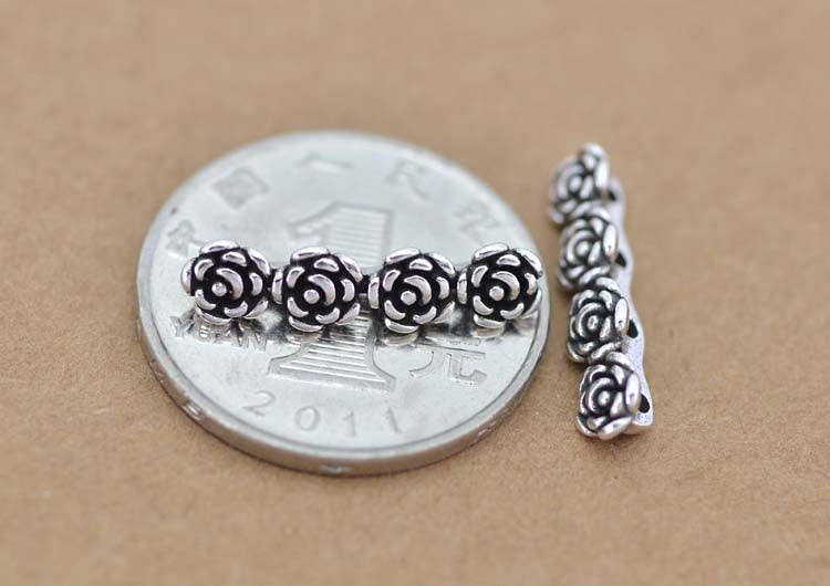 Sterling Silver Three Four Holes Rose Floral Bead Spacer S925 Finding