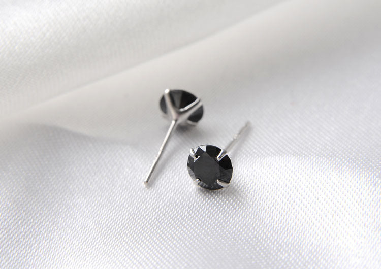 Sterling Silver Round Rhinestone Stud Earrings S925 Finding