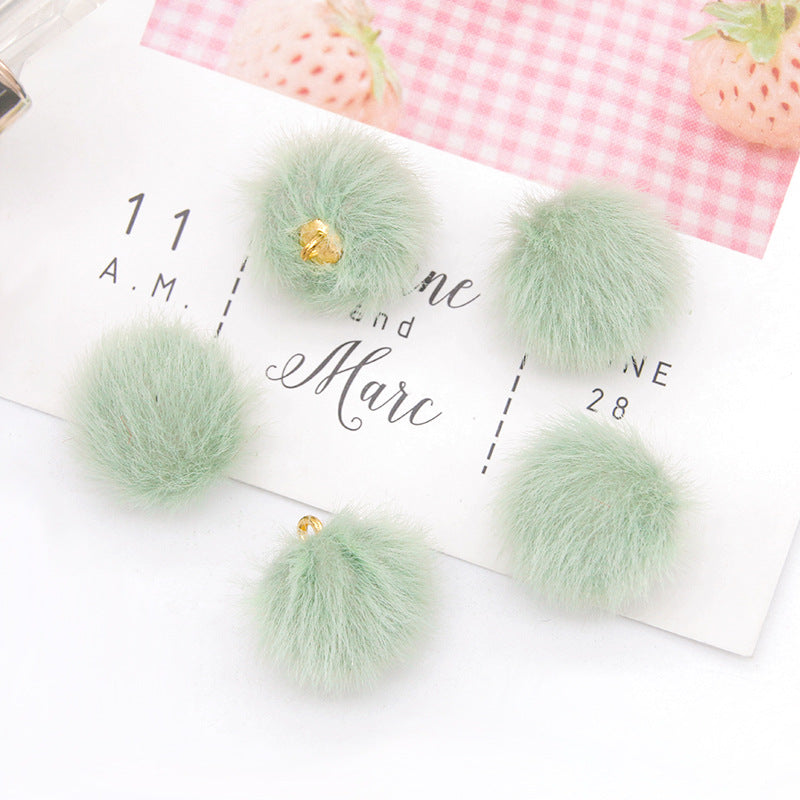 100 Fluffy Mink Fur Ball Charms Pom Pom Earring Drop with Loop Handbag Multicolor for Customize Puff Ball Keychains 15mm