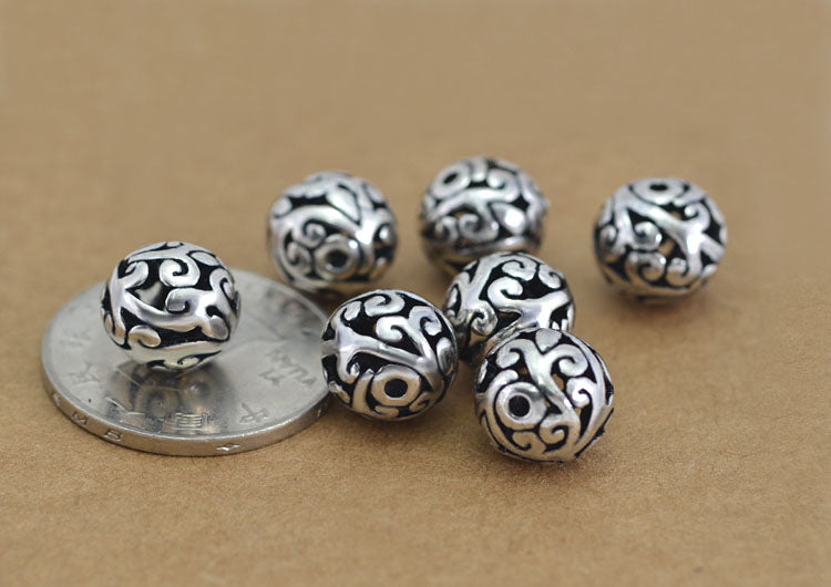 Sterling Silver Hollow Vein Round Bead Spacer S925 Finding