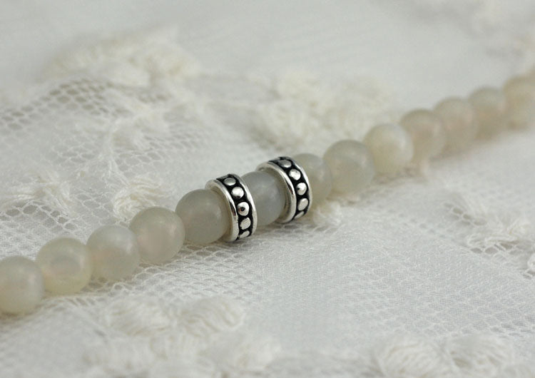 Sterling Silver Dotted Flat Cylinder Bead S925 Finding