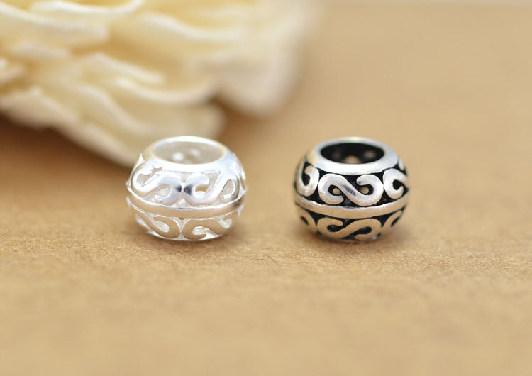 Sterling Silver Floral Drum Bead S925 Finding