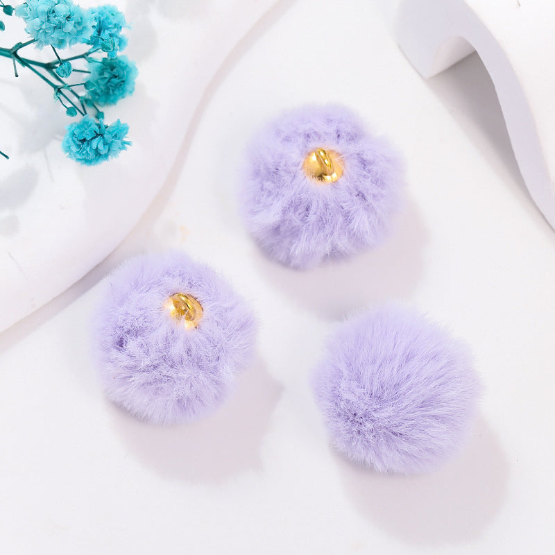 100 Fluffy Rabbit Fur Ball Charms Pom Pom Earring Drop with Loop Handbag Multicolor for Customize Puff Ball Keychains 20mm