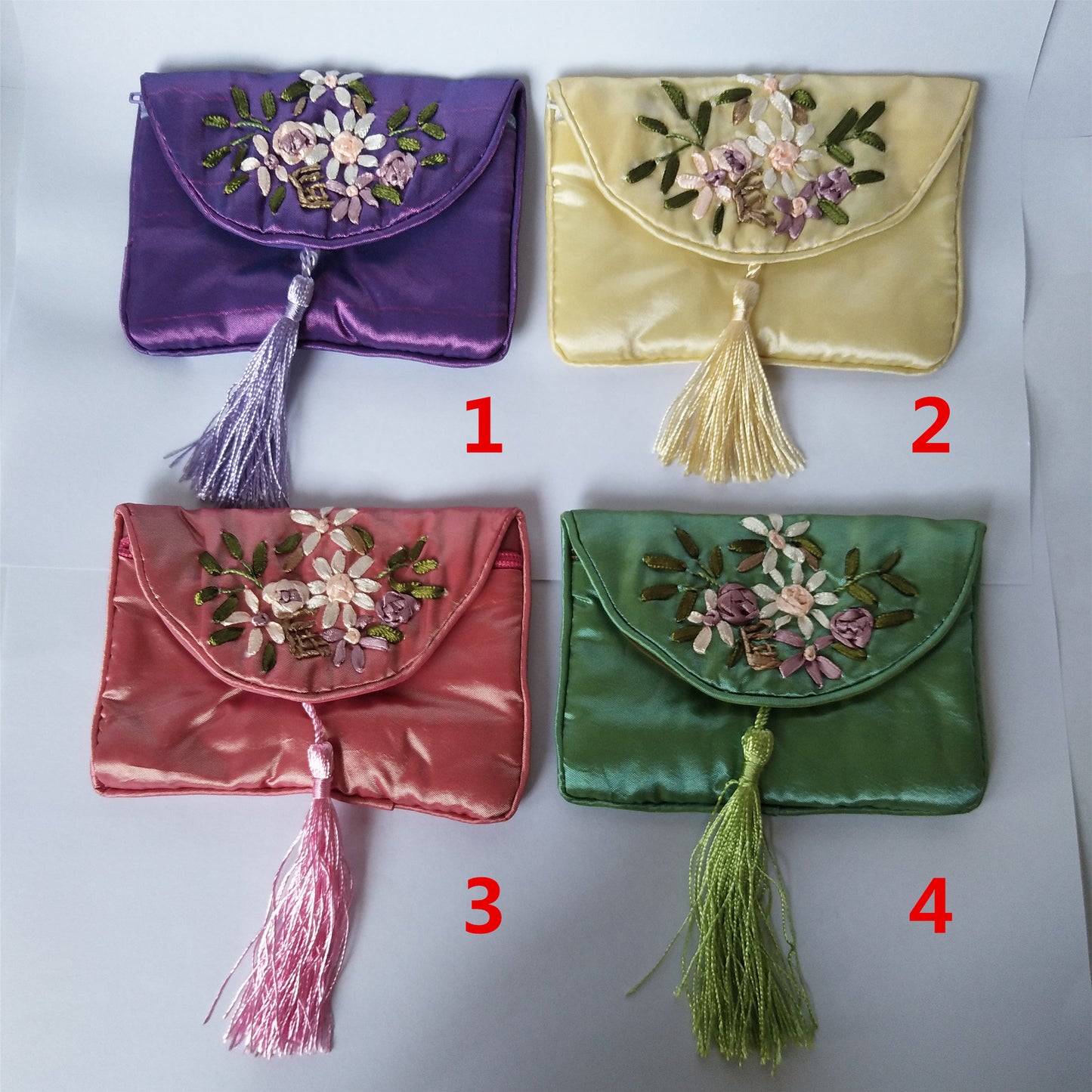 3x4.5" Colorful Chinese Silk Pouches Pocket Money Coins Bags with Zip Grab Bag lot Traditional Packaging Bags for Jewelry Gifts