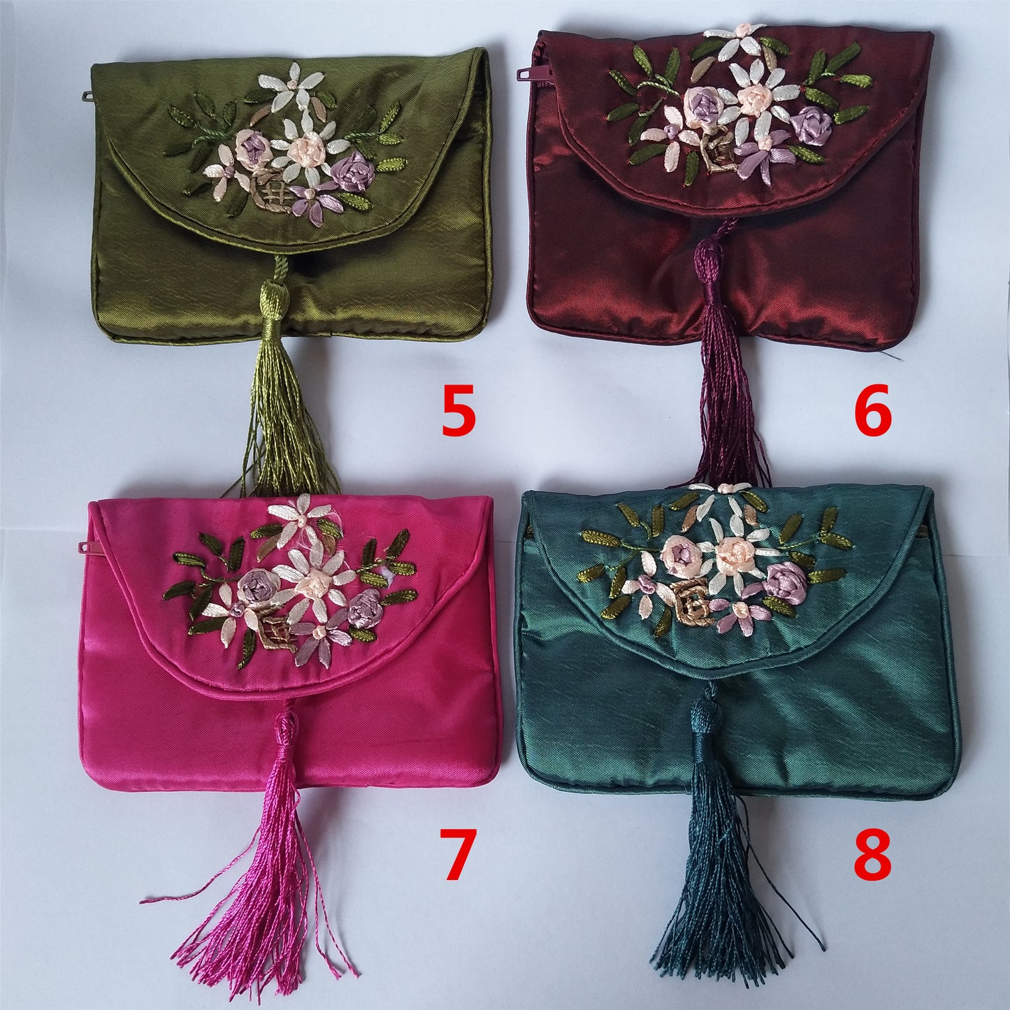 3x4.5" Colorful Chinese Silk Pouches Pocket Money Coins Bags with Zip Grab Bag lot Traditional Packaging Bags for Jewelry Gifts