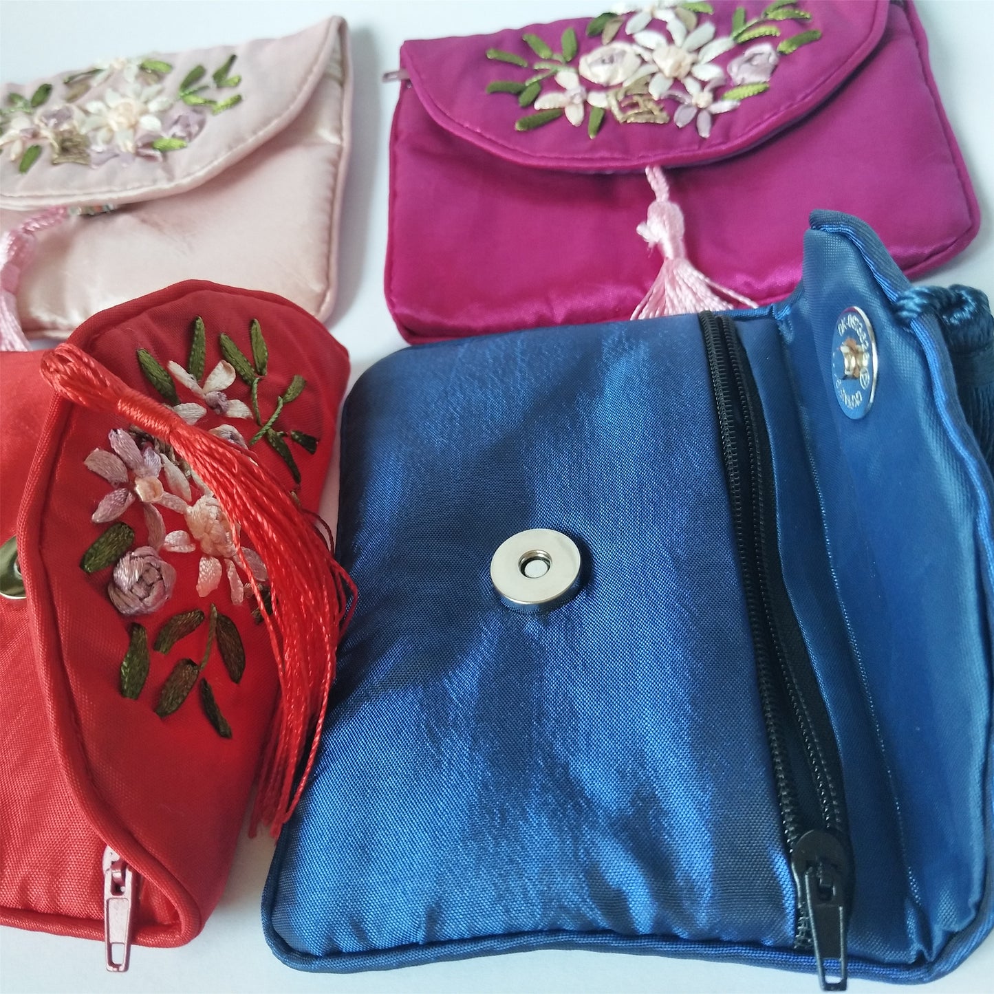 3x4.5" Colorful Chinese Silk Pouches Pocket Money Coins Bags with Zip Grab Bag lot Traditional Packaging Bags for Jewelry Gifts