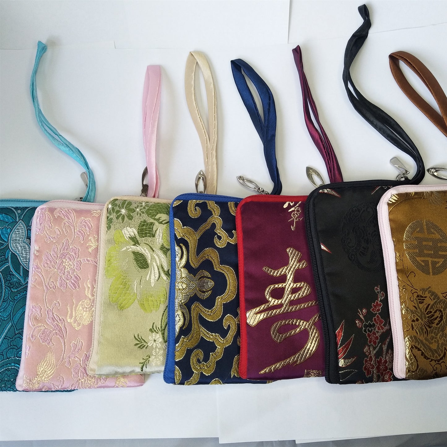 3.5x5" Colorful Chinese Silk Pouches Pocket Money Coins Bags with Zip Grab Bag lot Traditional Packaging Bags for Jewelry Gifts