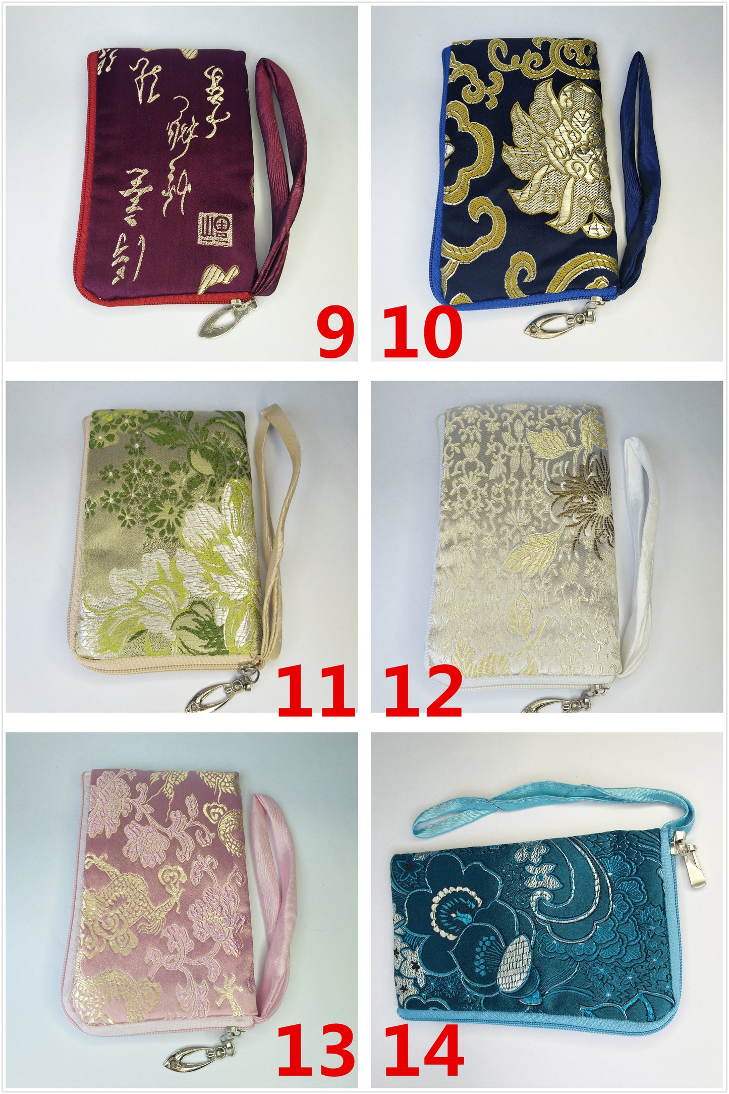 3.5x5" Colorful Chinese Silk Pouches Pocket Money Coins Bags with Zip Grab Bag lot Traditional Packaging Bags for Jewelry Gifts