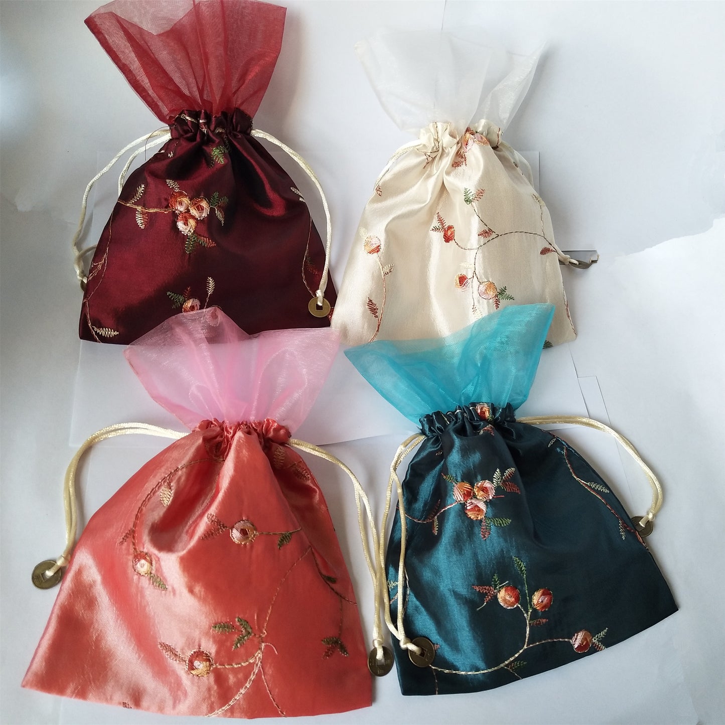 6x9" Korean Style Silk Bag Money Coin Pocket Pouch Drawstring Mojo Grab Amulet Rosary Bag Traditional Packaging for Jewelry Gift