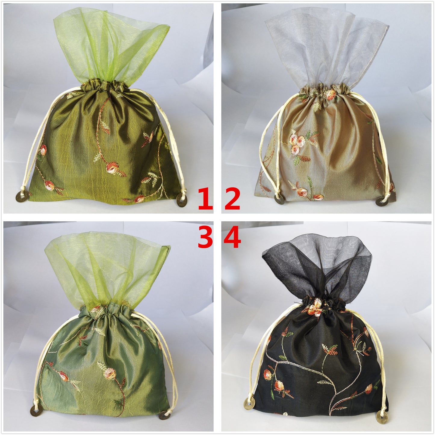 6x9" Korean Style Silk Bag Money Coin Pocket Pouch Drawstring Mojo Grab Amulet Rosary Bag Traditional Packaging for Jewelry Gift