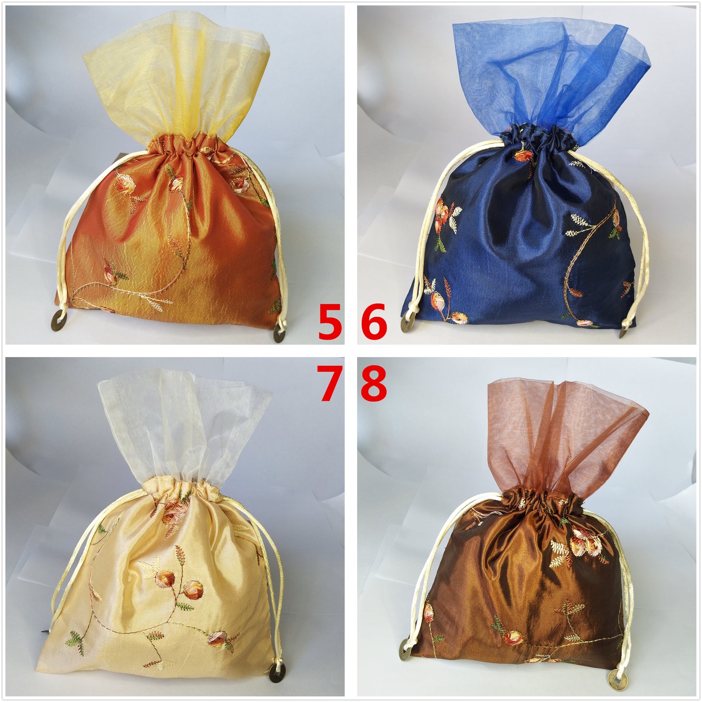 6x9" Korean Style Silk Bag Money Coin Pocket Pouch Drawstring Mojo Grab Amulet Rosary Bag Traditional Packaging for Jewelry Gift