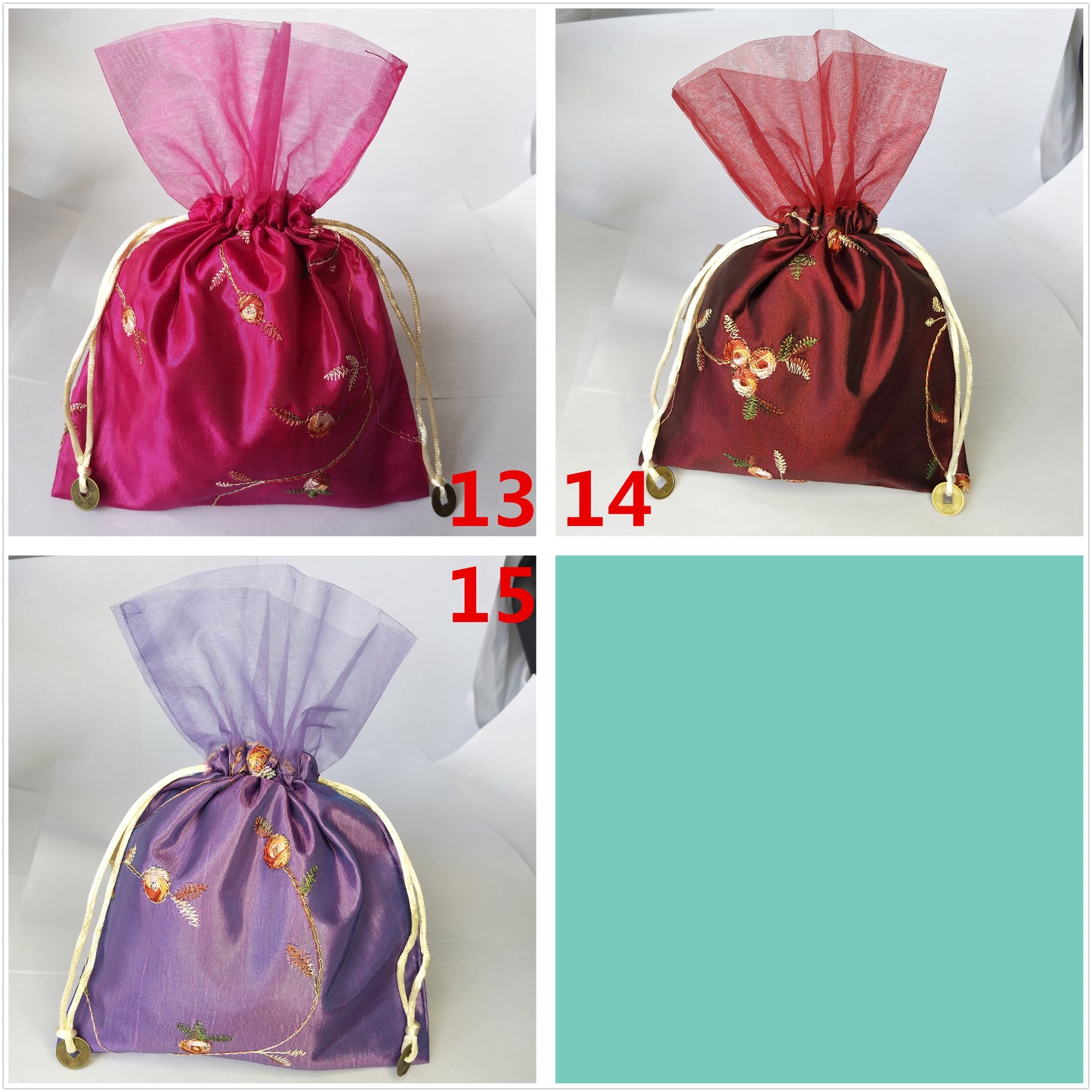 6x9" Korean Style Silk Bag Money Coin Pocket Pouch Drawstring Mojo Grab Amulet Rosary Bag Traditional Packaging for Jewelry Gift