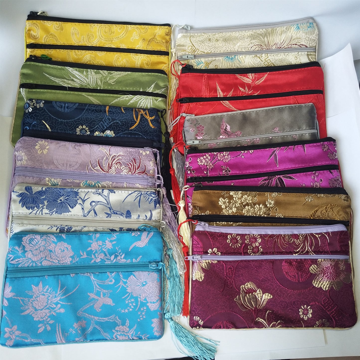 5x6.5 "pochettes en soie chinoises colorées sacs de pièces d'argent de poche avec deux fermetures éclair sac à main lot sacs d'emballage traditionnels pour cadeaux de bijoux