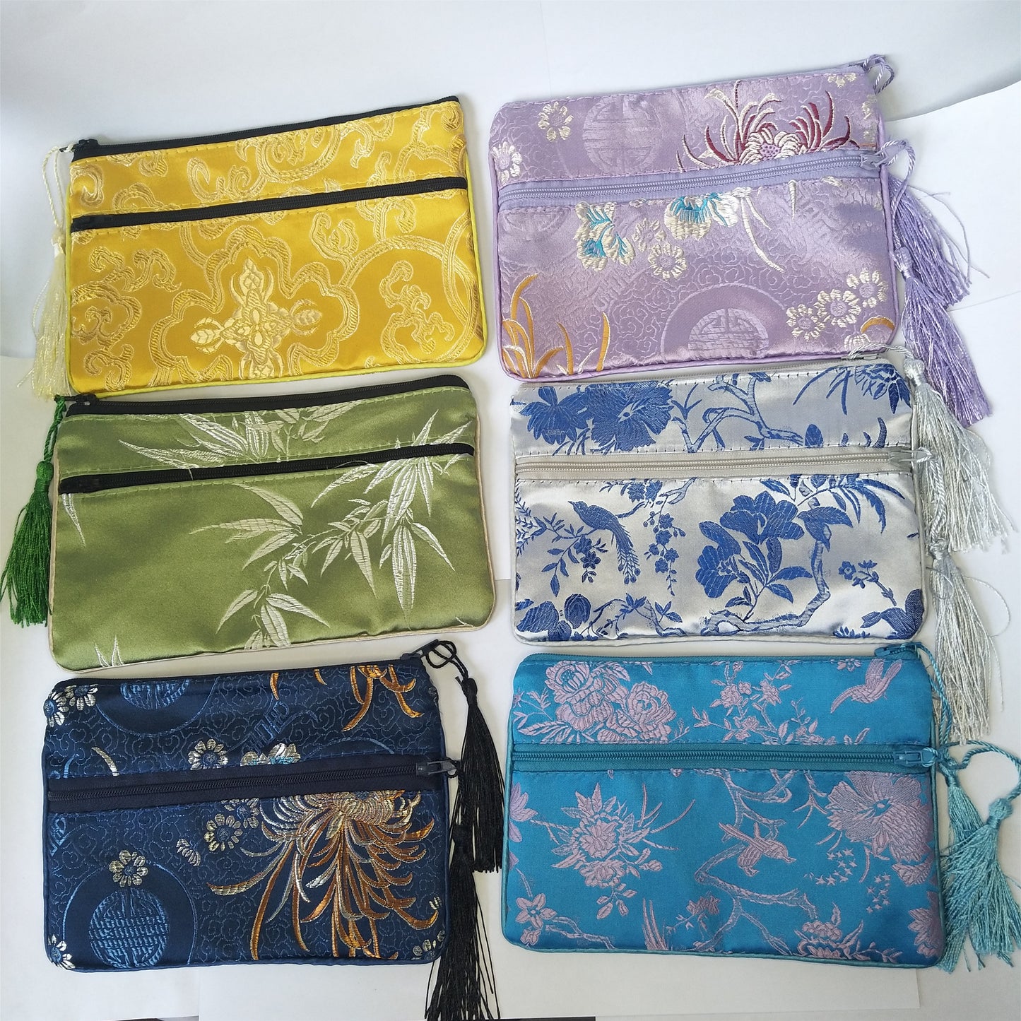 5x6.5 "pochettes en soie chinoises colorées sacs de pièces d'argent de poche avec deux fermetures éclair sac à main lot sacs d'emballage traditionnels pour cadeaux de bijoux