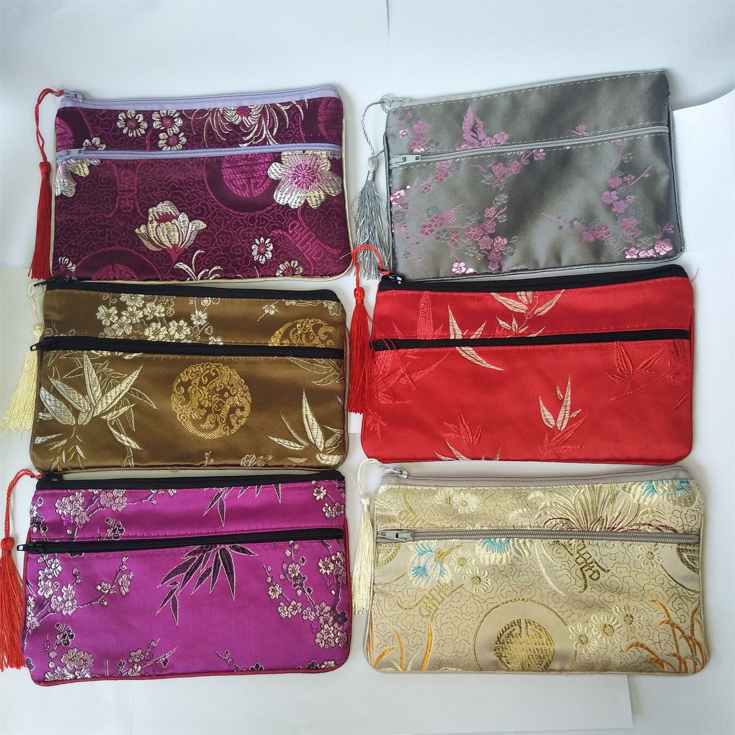 5x6.5 "pochettes en soie chinoises colorées sacs de pièces d'argent de poche avec deux fermetures éclair sac à main lot sacs d'emballage traditionnels pour cadeaux de bijoux