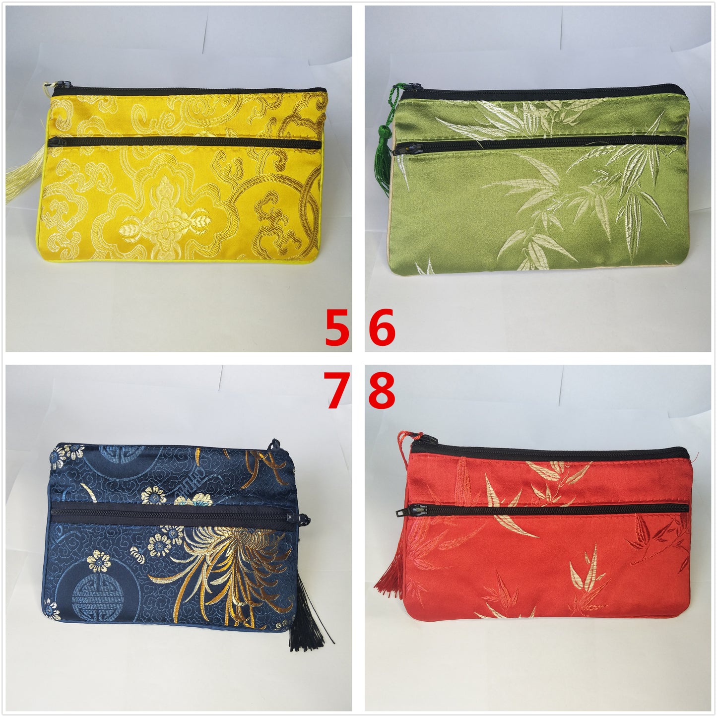 5x6.5 "pochettes en soie chinoises colorées sacs de pièces d'argent de poche avec deux fermetures éclair sac à main lot sacs d'emballage traditionnels pour cadeaux de bijoux