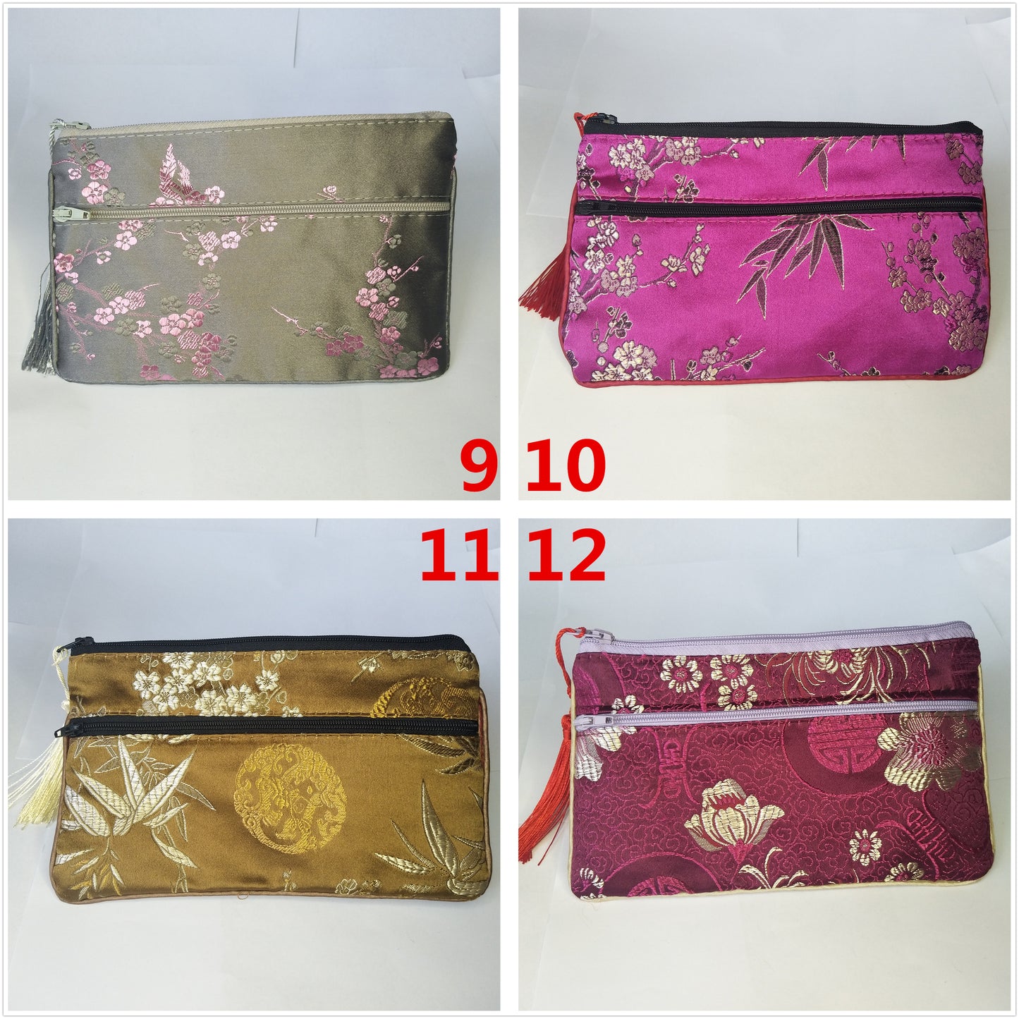 5x6.5 "pochettes en soie chinoises colorées sacs de pièces d'argent de poche avec deux fermetures éclair sac à main lot sacs d'emballage traditionnels pour cadeaux de bijoux