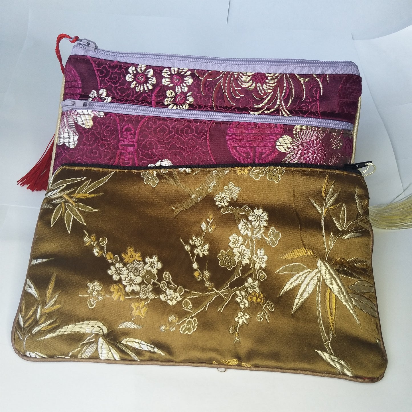 5x6.5 "pochettes en soie chinoises colorées sacs de pièces d'argent de poche avec deux fermetures éclair sac à main lot sacs d'emballage traditionnels pour cadeaux de bijoux