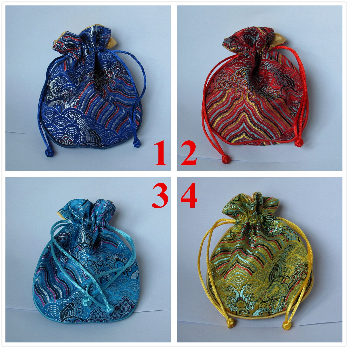 10,2 x 12,7 cm bunte chinesische Meereswellen-Seidentasche, Tasche, Geld, Münzen, Tasche mit Kordelzug, traditionelle Verpackung, Taschen für Schmuck, Geschenke