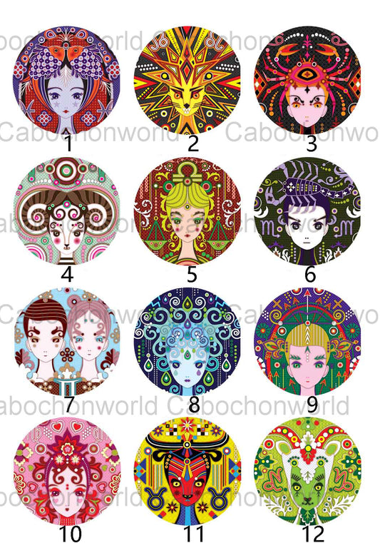 Zodiac Themed Painting Cabochon Collection CW0079