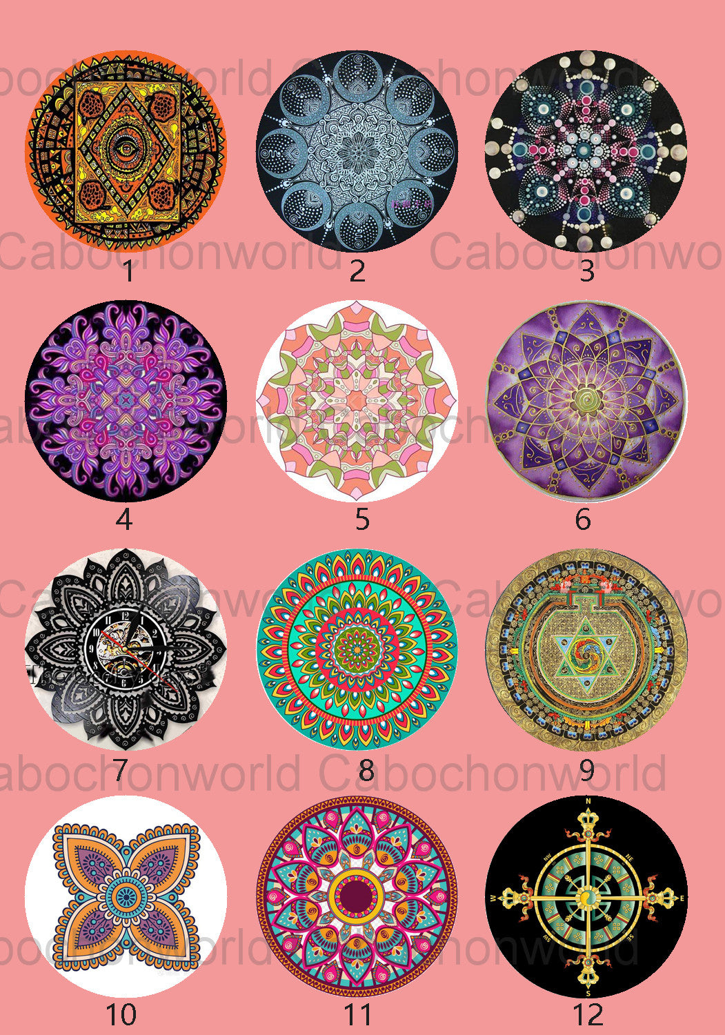 Mandala-Blumenmuster-Cabochon-Kollektion CWN0079