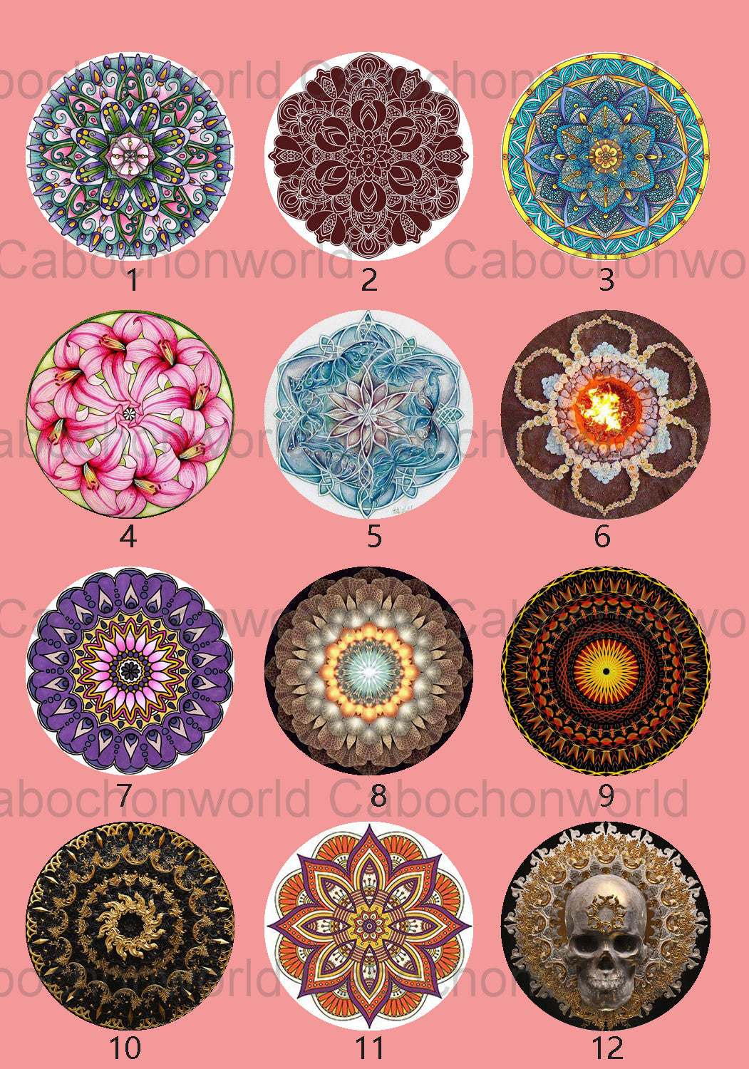 Mandala-Blumenmuster-Cabochon-Kollektion CWN0080