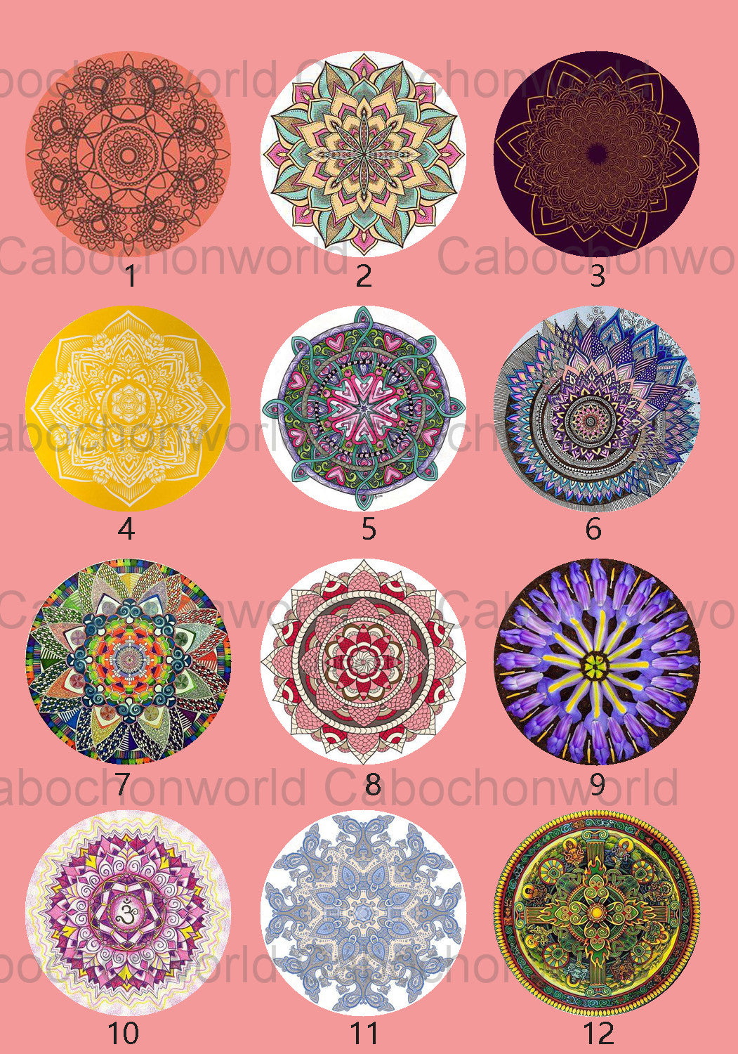 Collection de cabochons à motif floral mandala CWN0085