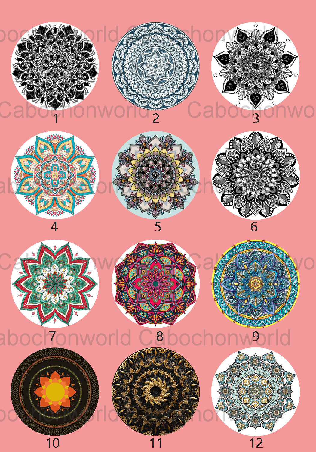 Mandala-Blumenmuster-Cabochon-Kollektion CWN0086