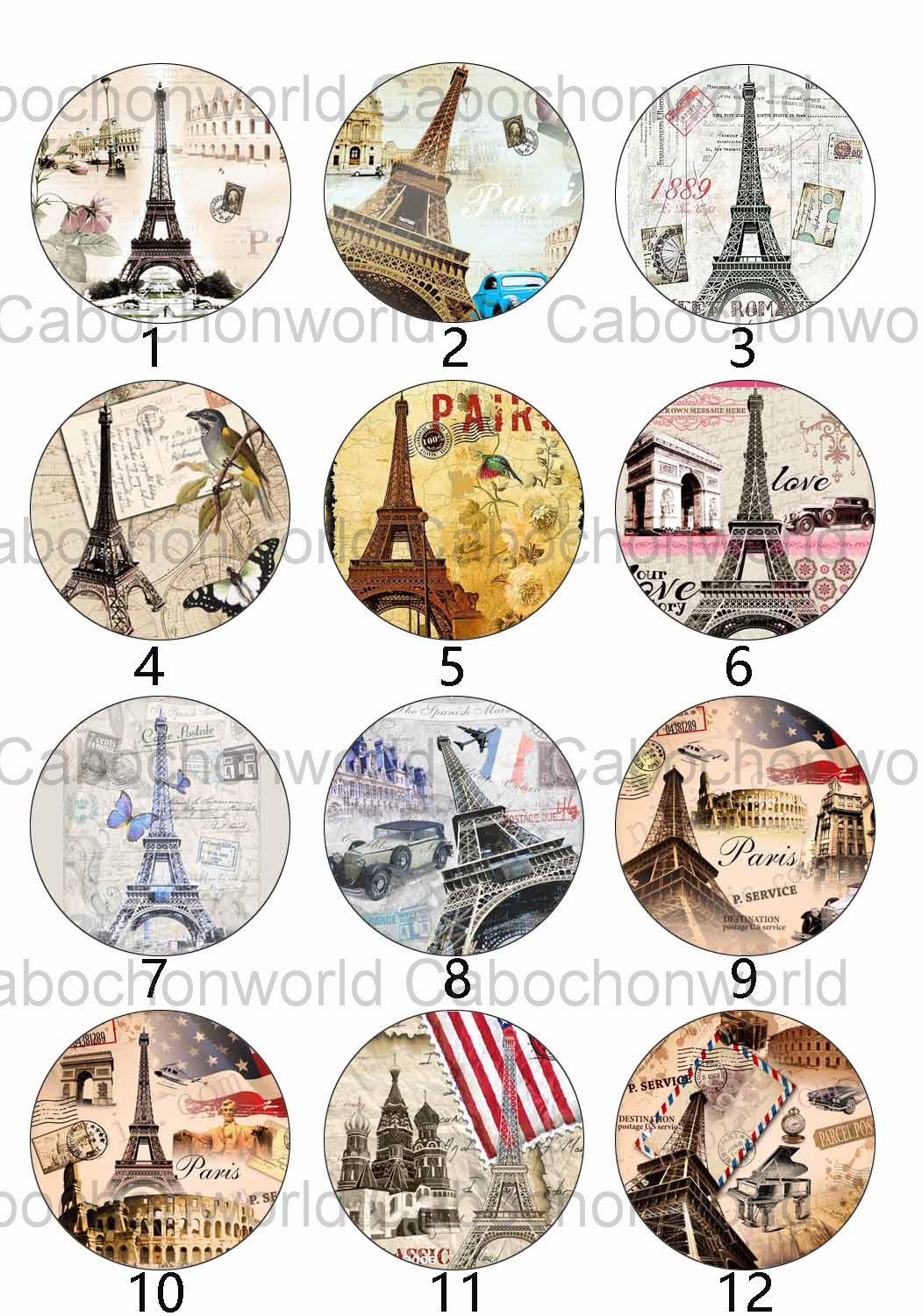 Eiffel Tower Painting Cabochon Collection CW0126