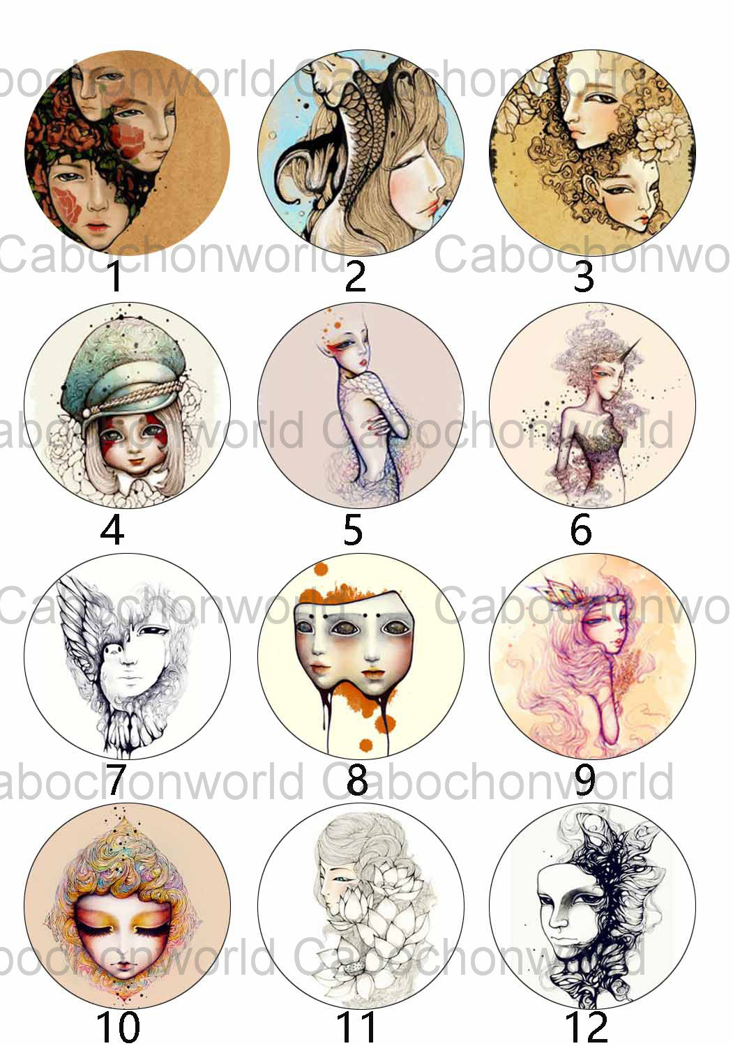 Zodiac Girl Painting Cabochon Collection CW0133