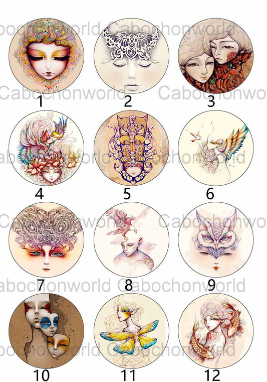 Girl Painting Cabochon Collection CW0134