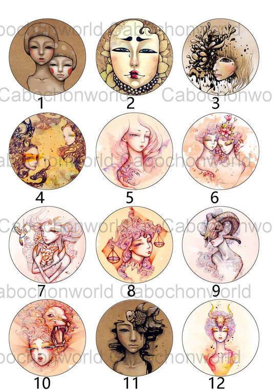 Zodiac Girl Painting Cabochon Collection CW0135